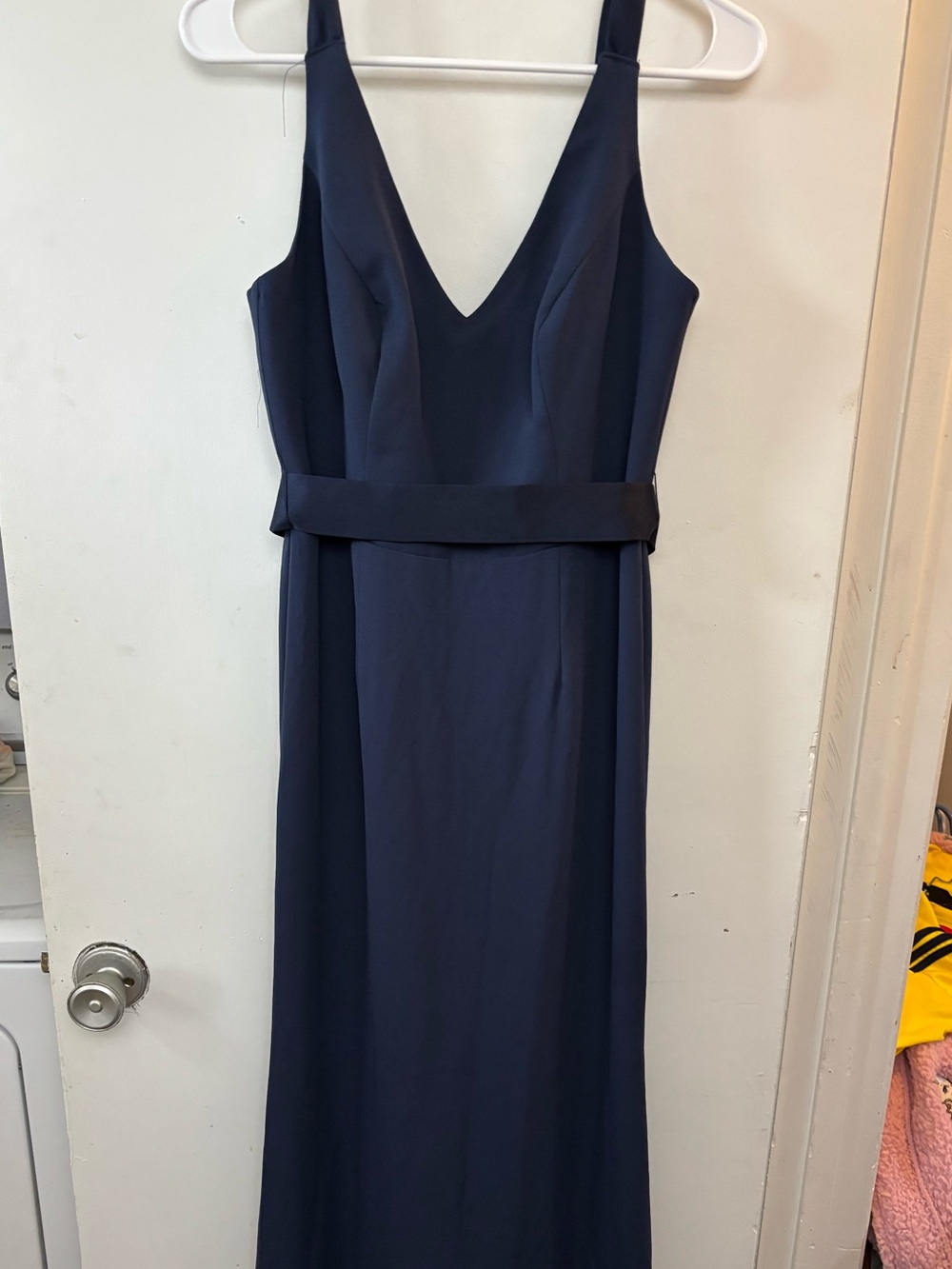 White by Vera Wang Midnight Navy Blue Marine Maxi Gown Belted Bridesmaid Dress 8